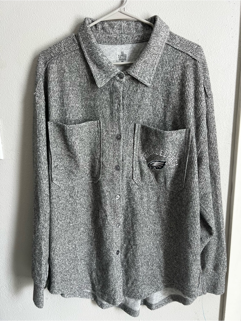 Philadelphia Eagles heathered knit button-up shirt